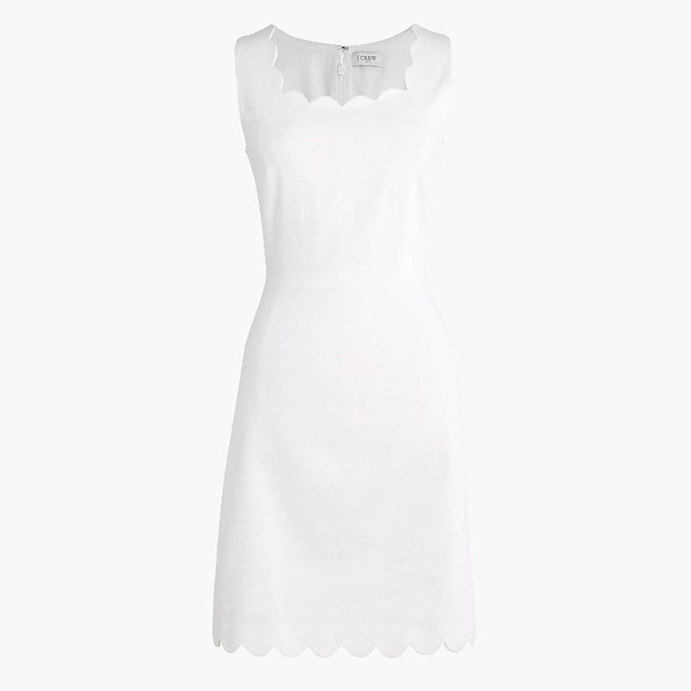 J. Crew White Sleeveless Scallop-Edge Midi Dress